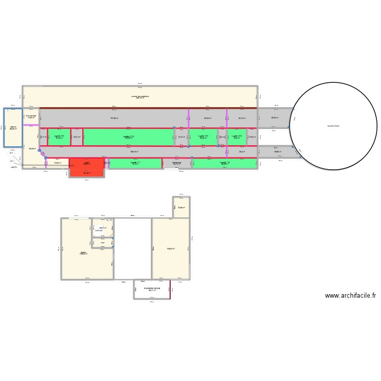 projet ATELIER. Plan de 33 pièces et 1844 m2