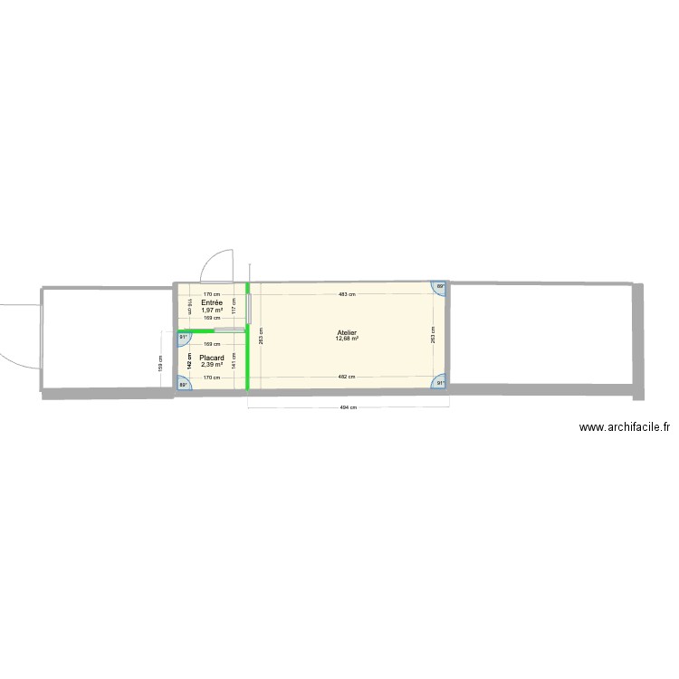 Extension Atelier. Plan de 3 pièces et 17 m2