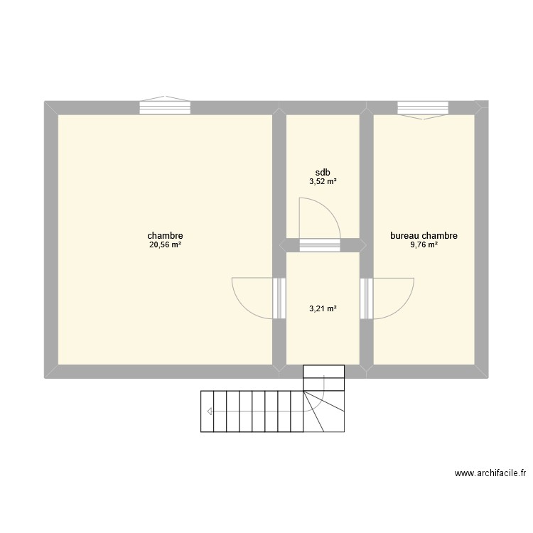 1er étage gauche. Plan de 4 pièces et 37 m2