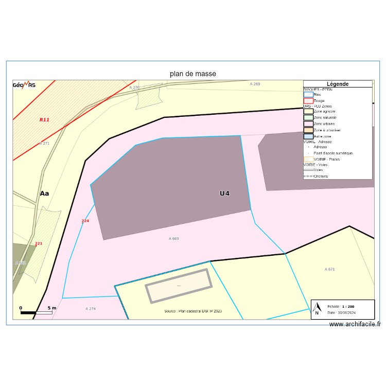 Implantation piscine Les combes. Plan de 1 pièce et 26 m2