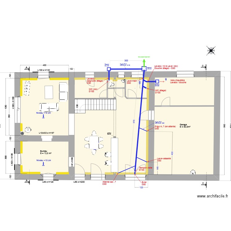 Evacuation RDC. Plan de 1 pièce et 154 m2