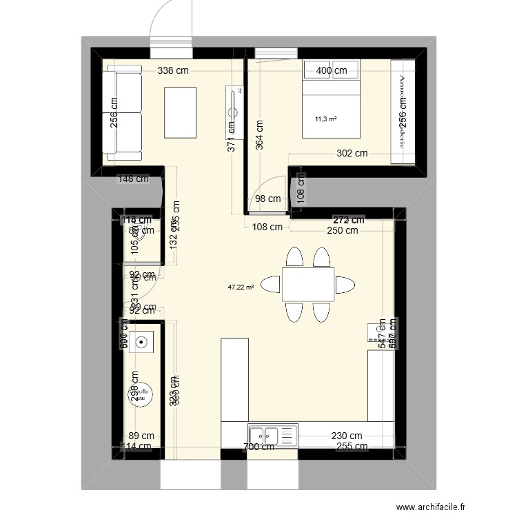 Plan maison . Plan de 2 pièces et 59 m2