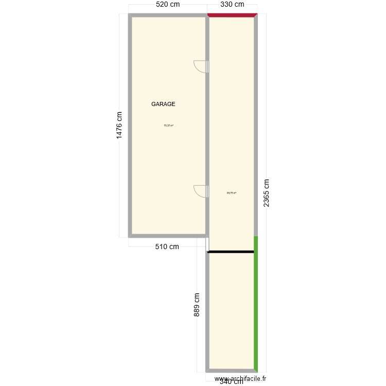 Arrière Sud Maison PSB. Plan de 2 pièces et 140 m2