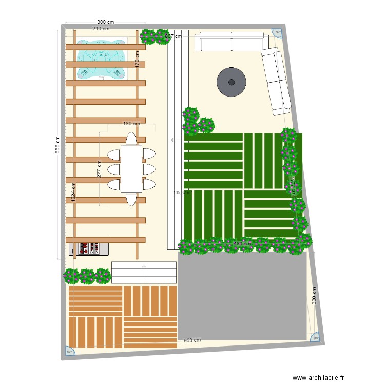 jardin. Plan de 1 pièce et 105 m2