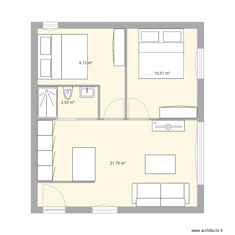 trinite 1er f3 location. Plan de 4 pièces et 44 m2