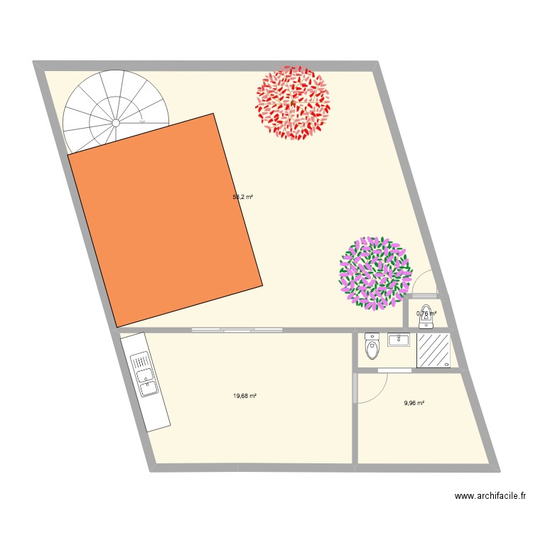 rooftop kitambo nouveau plan. Plan de 4 pièces et 89 m2