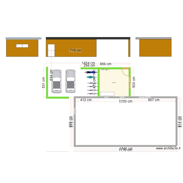 carport mairie avec voiture. Plan de 1 pièce et 24 m2