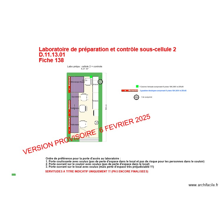 Fiche 138-labo preparation et contrôle des échantillons sous cellule 2 contrôle V2025-02-06. Plan de 1 pièce et 9 m2