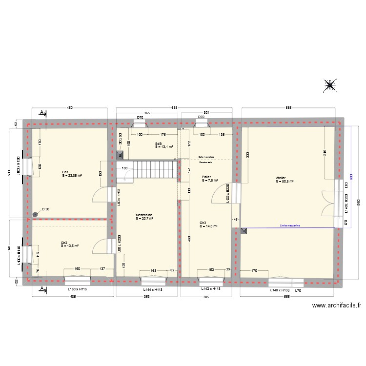 Etage_V0. Plan de 1 pièce et 155 m2