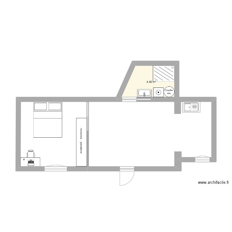 T2  RDC. Plan de 1 pièce et 4 m2