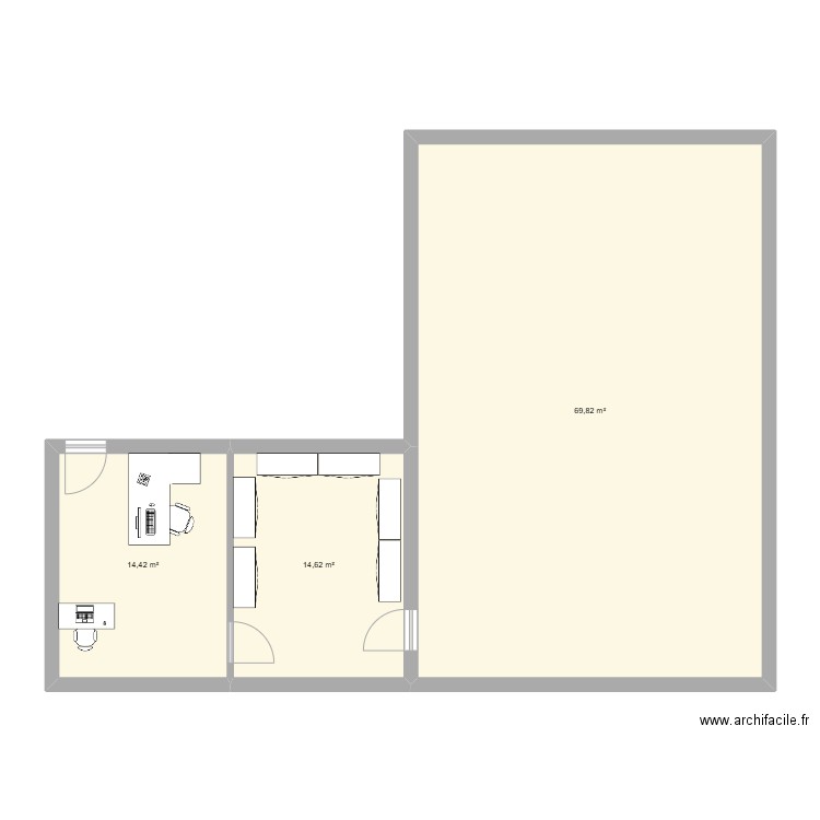 VNC. Plan de 3 pièces et 99 m2