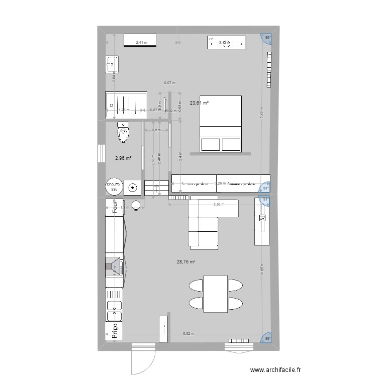 lr nlnlkn. Plan de 3 pièces et 55 m2