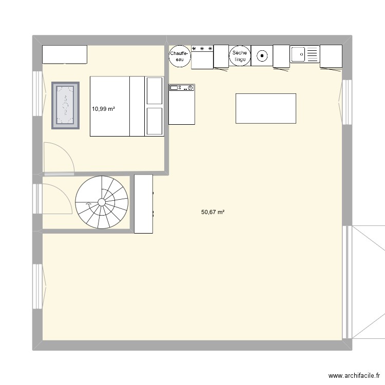 Sous sol. Plan de 2 pièces et 62 m2