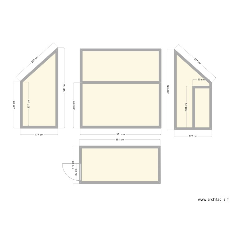 abris. Plan de 5 pièces et 27 m2