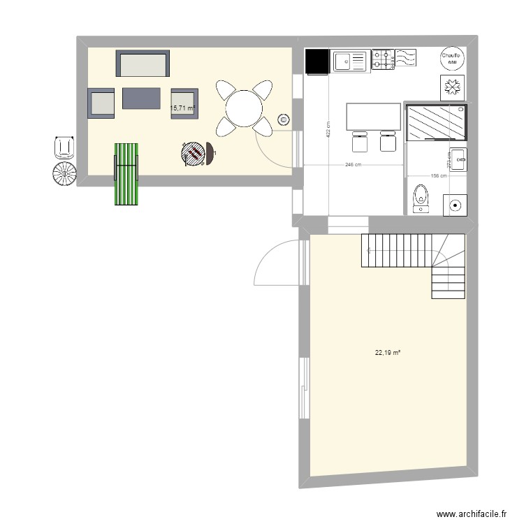 studio 2 nvd. Plan de 2 pièces et 38 m2