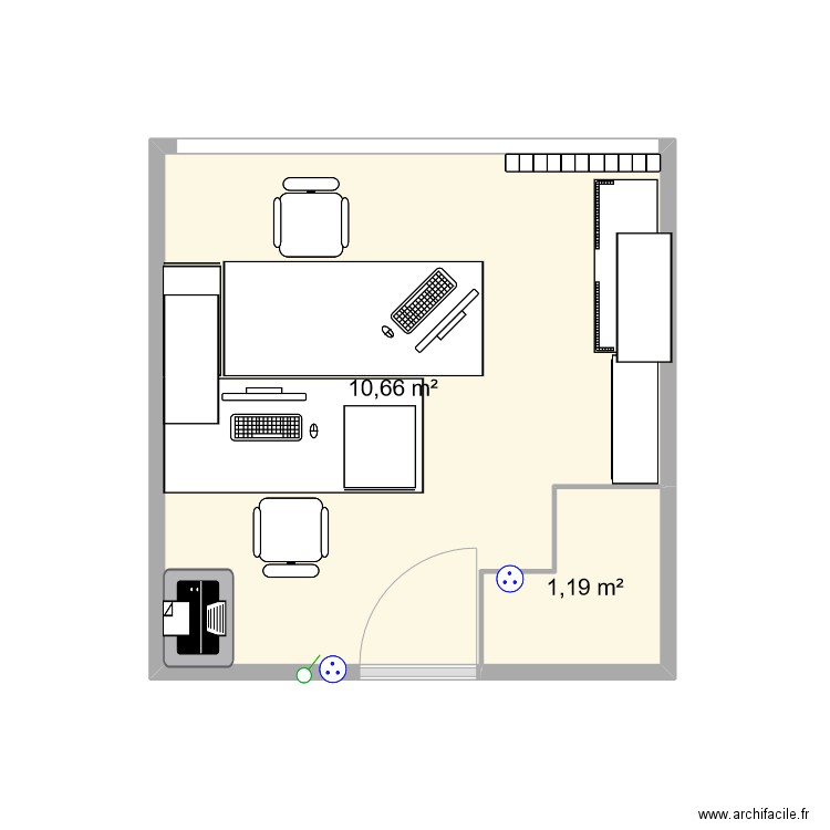 Bureau CC mesure. Plan de 2 pièces et 12 m2