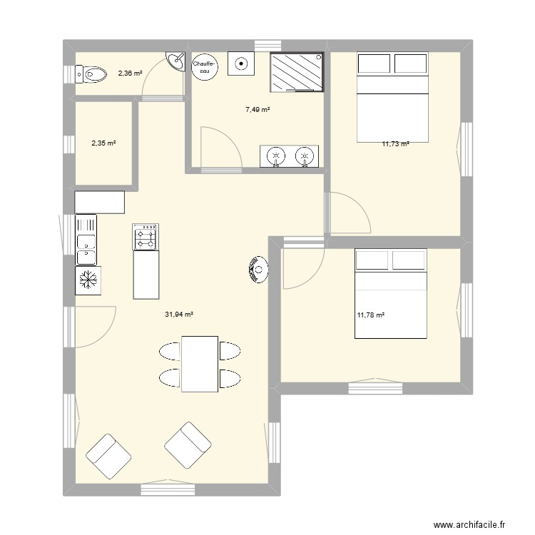 pln1. Plan de 6 pièces et 68 m2