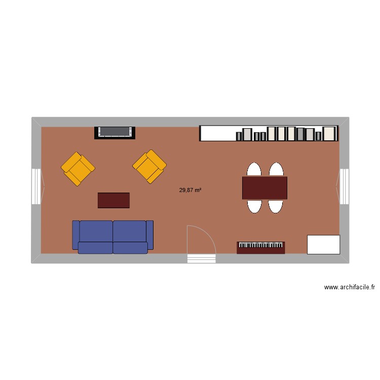 Salon. Plan de 1 pièce et 30 m2