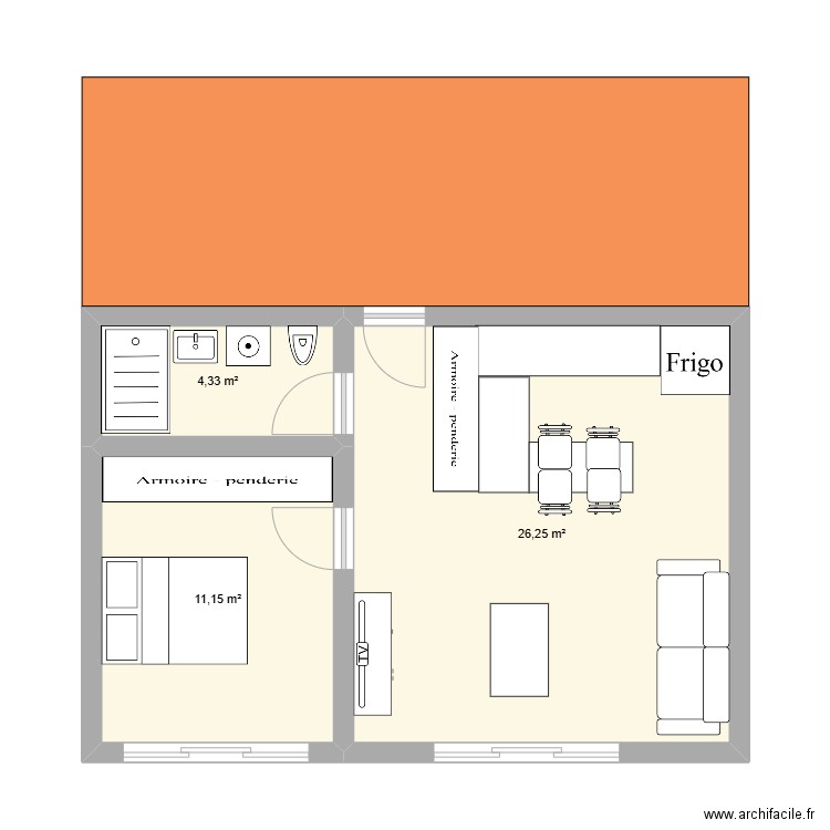 enfants 2. Plan de 3 pièces et 42 m2