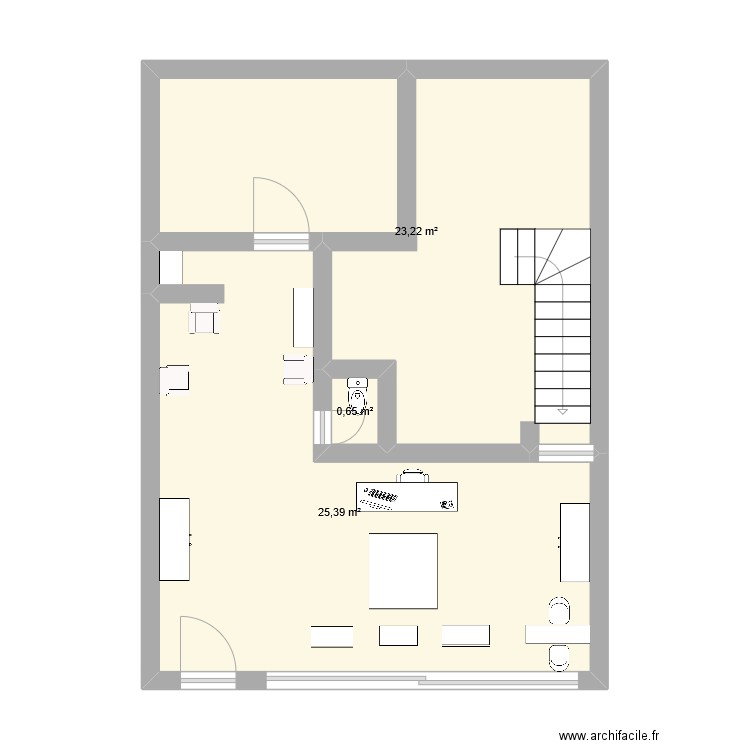 rdc abe. Plan de 3 pièces et 49 m2