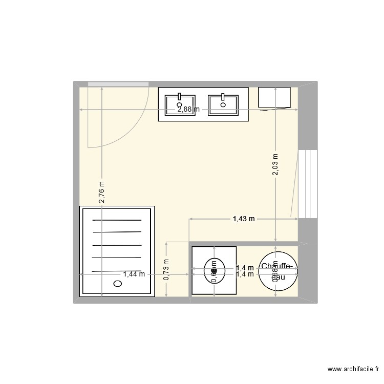 Salle de Bain Hautefage 1. Plan de 2 pièces et 8 m2