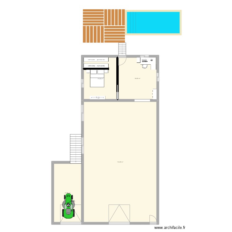 plan vue de dessus niveau de vie. Plan de 5 pièces et 209 m2