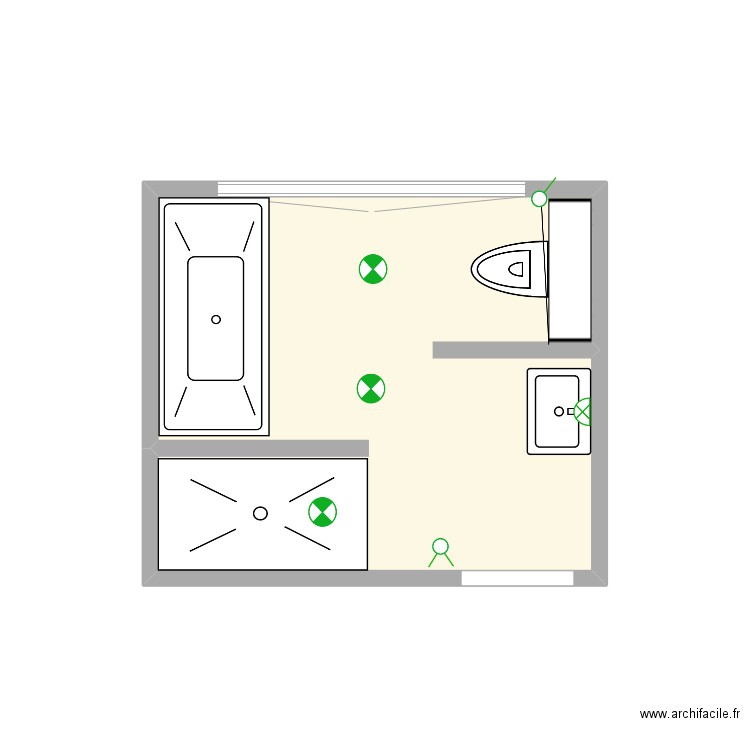 Salle de Bain Enfants. Plan de 1 pièce et 7 m2