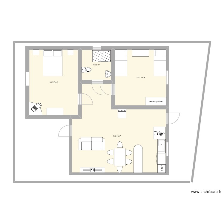 maison nica. Plan de 4 pièces et 70 m2