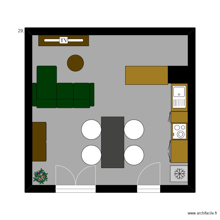 T3 ilot. Plan de 1 pièce et 29 m2