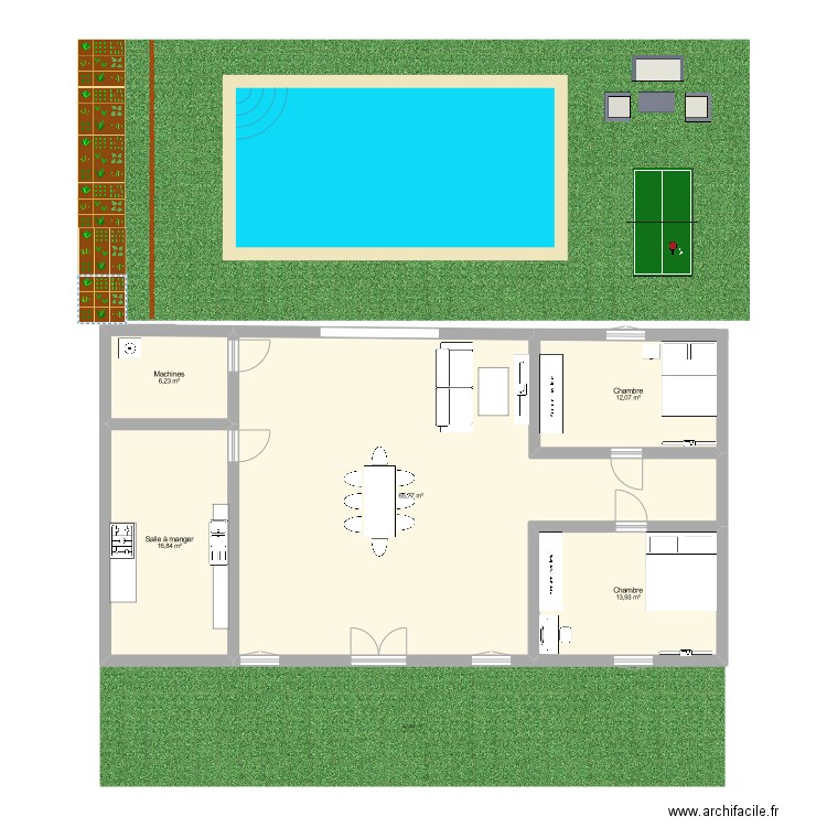 SDQ. Plan de 5 pièces et 115 m2