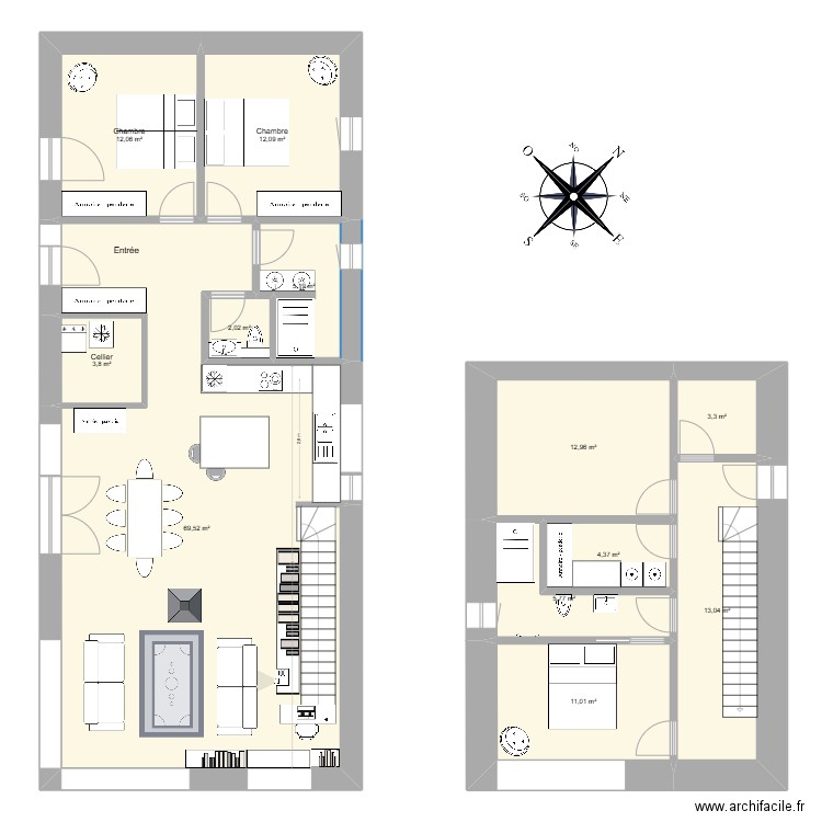 Maison longue 5. Plan de 12 pièces et 155 m2