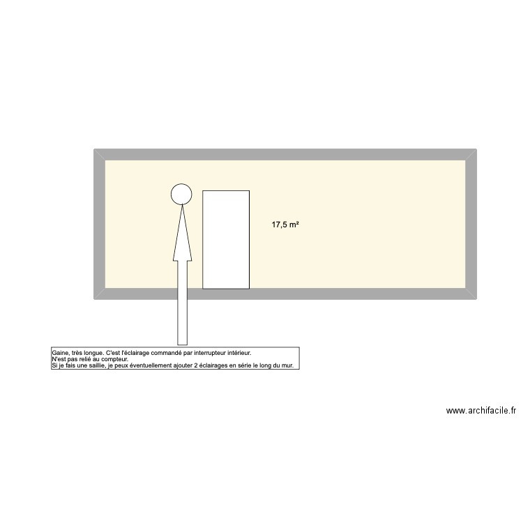 éclairage mur RDC est porte. Plan de 1 pièce et 18 m2