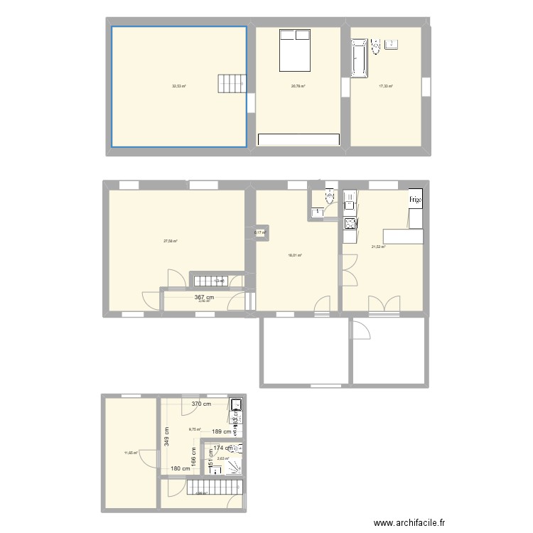 MEZIERES SOUS SOL. Plan de 14 pièces et 171 m2