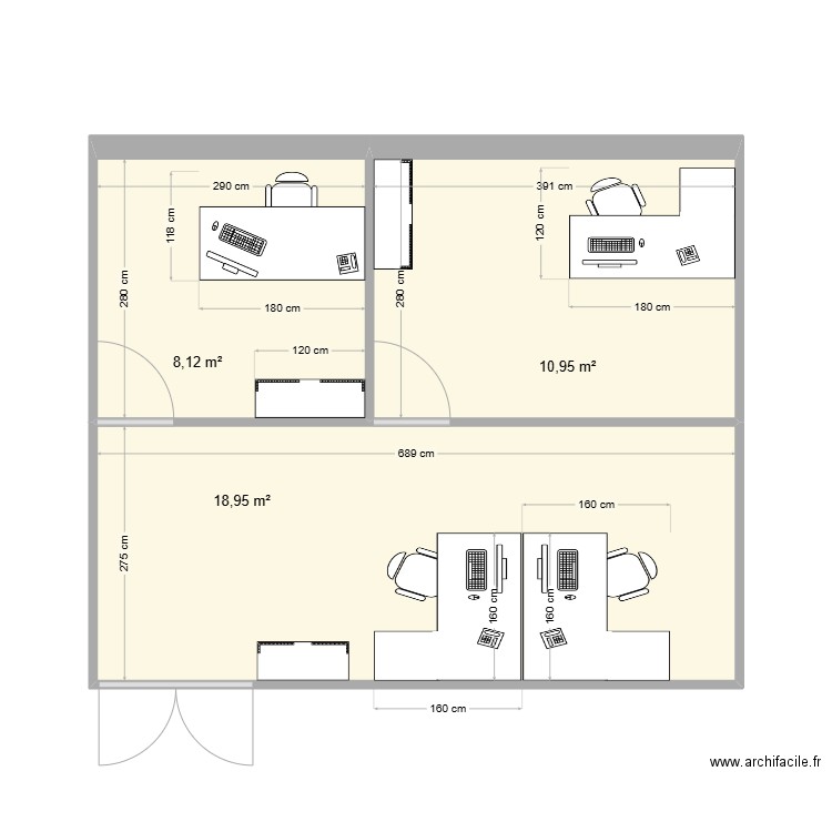 Bureau PMC. Plan de 3 pièces et 38 m2