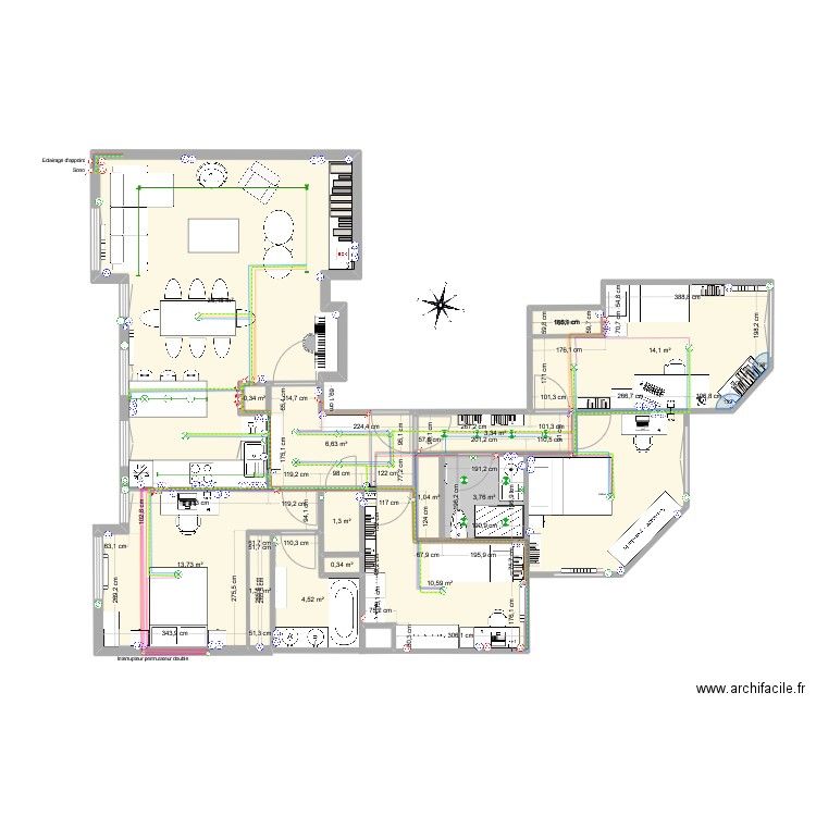 Dulac 8. Plan de 15 pièces et 110 m2