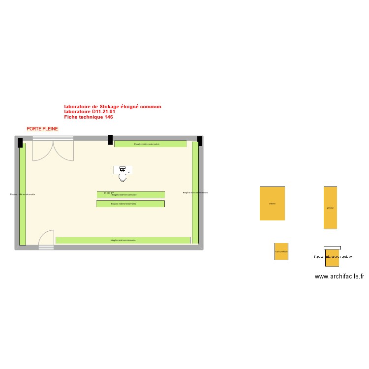 Fiche 146_laboratoire stockage éloigné v5. Plan de 1 pièce et 65 m2