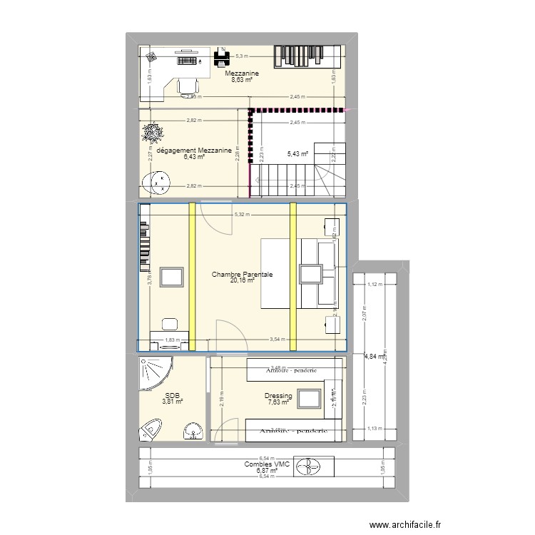 Pallud Etage 2 aménagt. Plan de 8 pièces et 64 m2