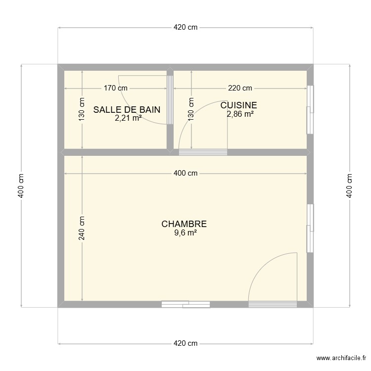 KR 2. Plan de 3 pièces et 15 m2