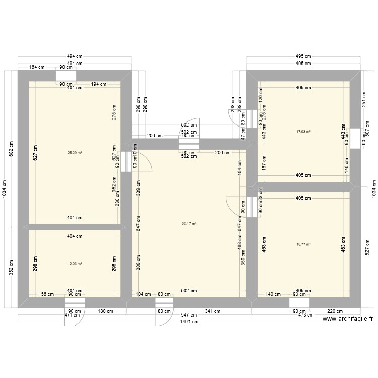 techeneys. Plan de 5 pièces et 107 m2