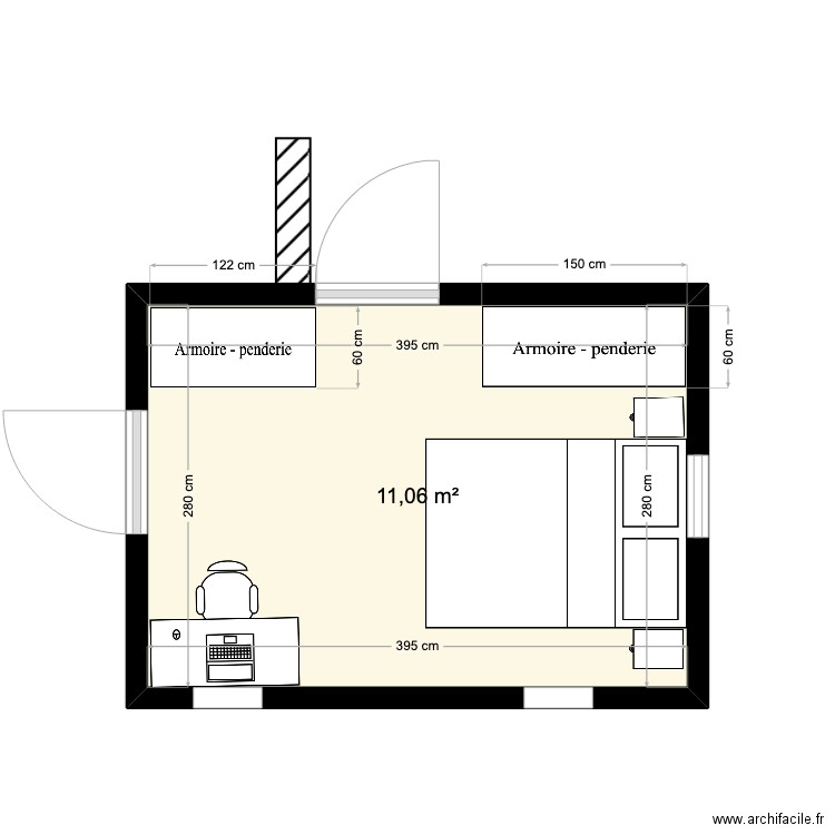 extension 0. Plan de 1 pièce et 11 m2