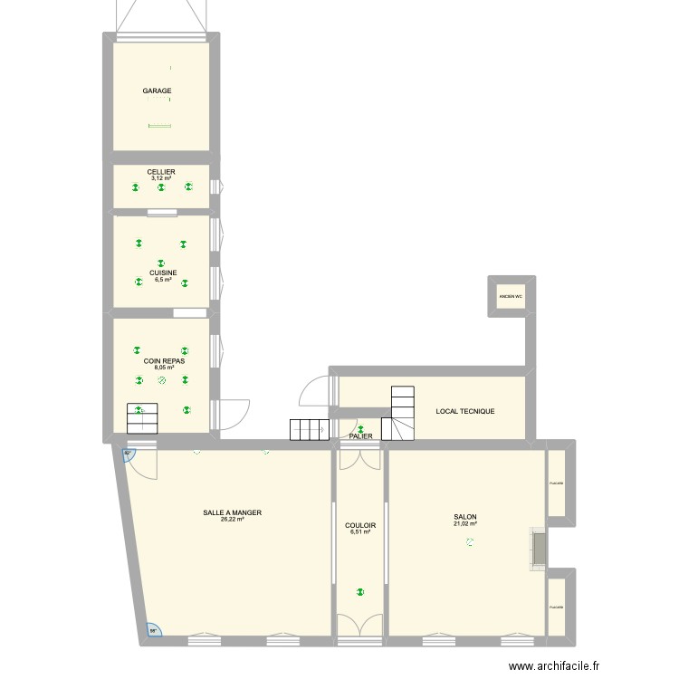 RDC HAM. Plan de 12 pièces et 89 m2