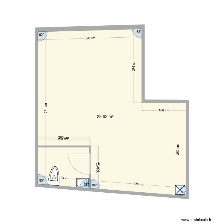 PLAN VILLEPARISIS DROITE. Plan de 1 pièce et 29 m2