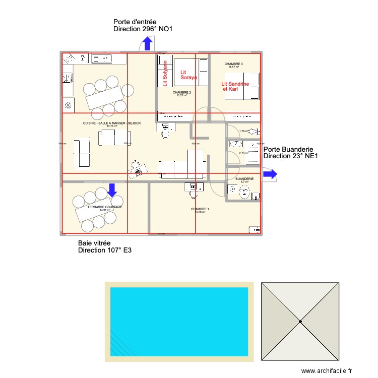 Maison BEAUVALLON. Plan de 8 pièces et 117 m2