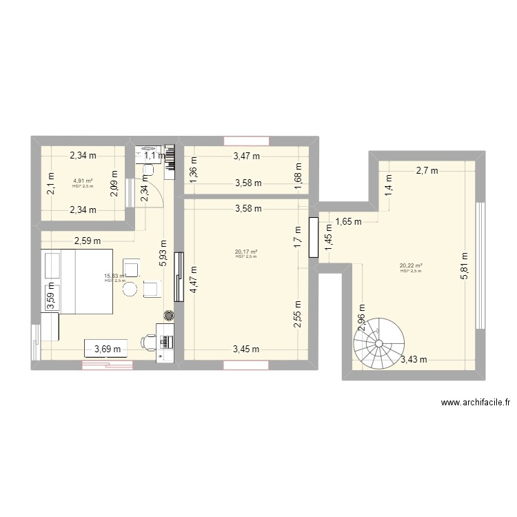 appartement lamelo. Plan de 4 pièces et 61 m2