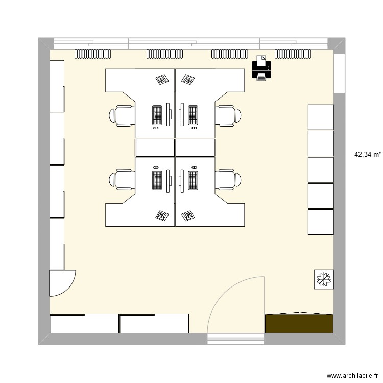 Aménagement bureau. Plan de 1 pièce et 42 m2