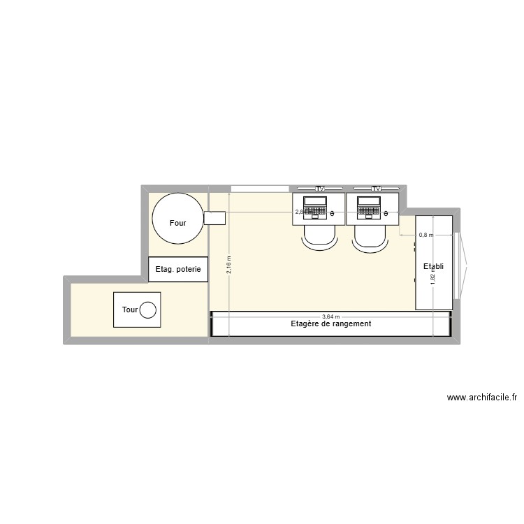 Bureau. Plan de 2 pièces et 10 m2