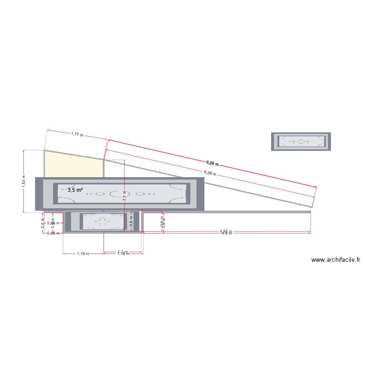 terrasse. Plan de 1 pièce et 4 m2