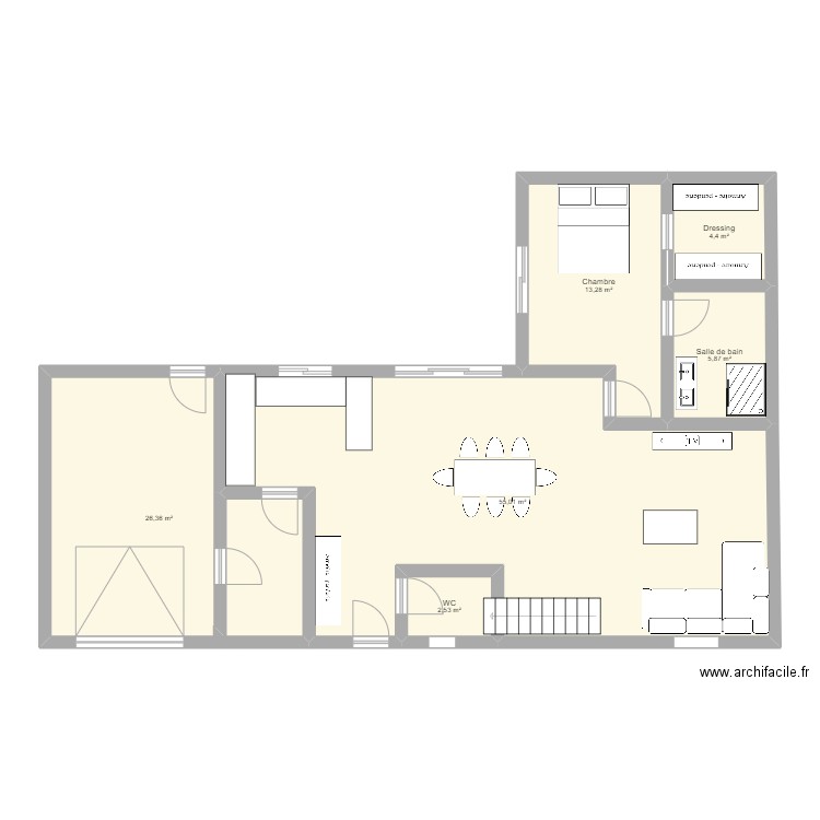 maison L. Plan de 6 pièces et 107 m2