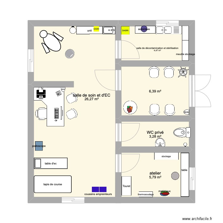 cab podo. Plan de 5 pièces et 46 m2