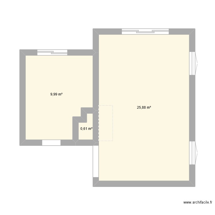 cuisine et séjour. Plan de 3 pièces et 36 m2